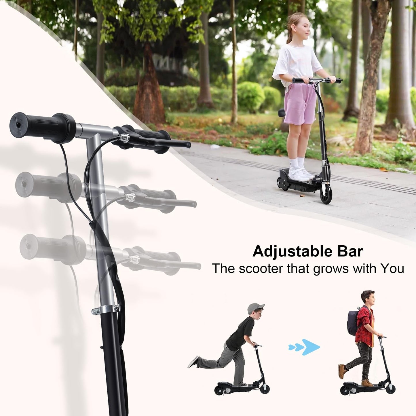 Walbest Electric Scooter for Kids Age of 6-10, Electric Scooter with Seat 2 Wheel, Folding Scooter Up to 10 Miles Range, 7.5 Mph Speed for Kid Portable Kick Scooters for Boys&Girls 8-12