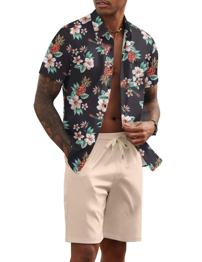 COOFANDY Men's 2 Piece Summer Beach Outfits Tropical Short Sleeve Button Down Shirts and Shorts Hawaiian Vacation Sets