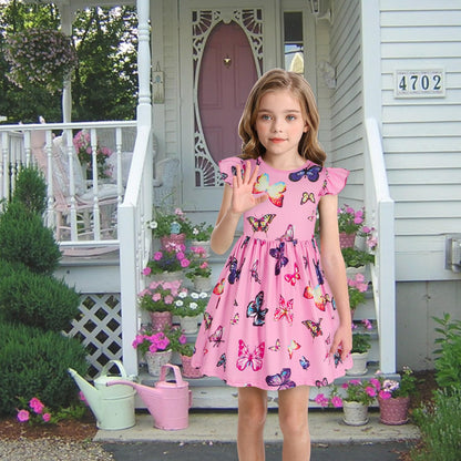 WonderBabe Easter Dresses for Girls Toddler Flutter Sleeve Easter Dress Casual Party School Dresses Clothes for Kids