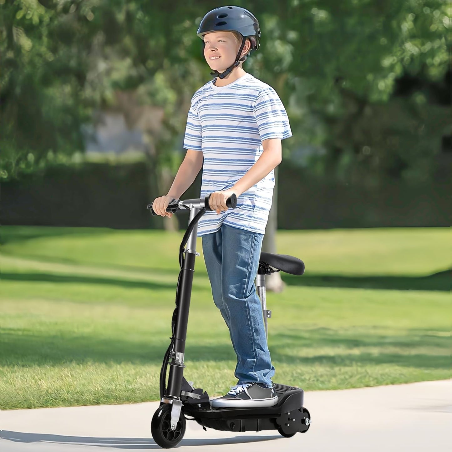 Walbest Electric Scooter for Kids Age of 6-10, Electric Scooter with Seat 2 Wheel, Folding Scooter Up to 10 Miles Range, 7.5 Mph Speed for Kid Portable Kick Scooters for Boys&Girls 8-12