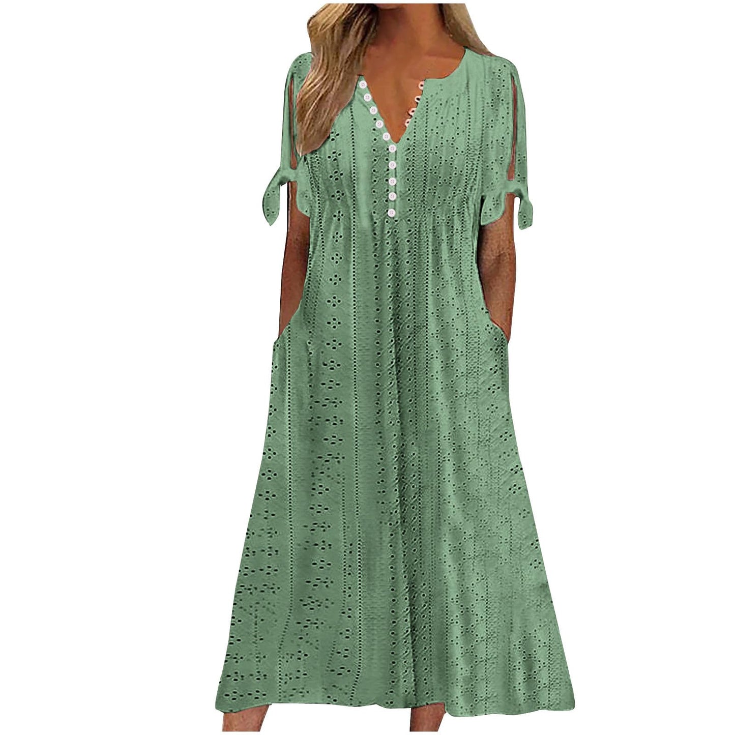 Maxi Long Dresses for Women 2025 Trendy Short Sleeve Eyelet Tshirt Dress Casual Summer Beach Vacation Sundress