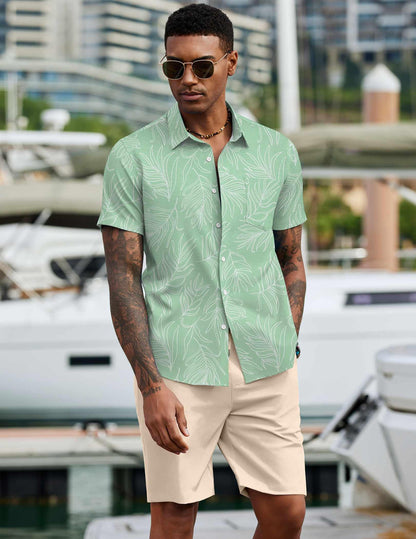COOFANDY Men's 2 Piece Summer Beach Outfits Tropical Short Sleeve Button Down Shirts and Shorts Hawaiian Vacation Sets