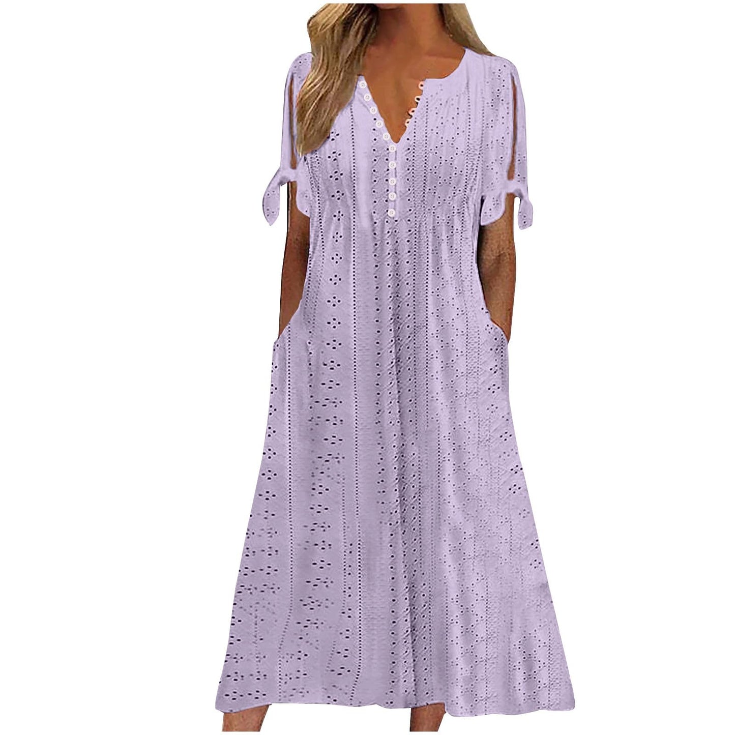Maxi Long Dresses for Women 2025 Trendy Short Sleeve Eyelet Tshirt Dress Casual Summer Beach Vacation Sundress