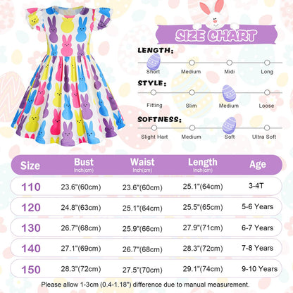 WonderBabe Easter Dresses for Girls Toddler Flutter Sleeve Easter Dress Casual Party School Dresses Clothes for Kids
