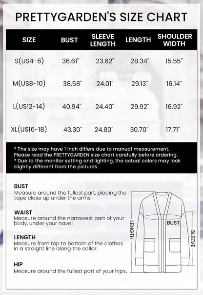 PRETTYGARDEN Women's Open Front Cardigan Sweaters Fall Fashion Button Down Cable Knit Chunky Winter Outerwear Coats