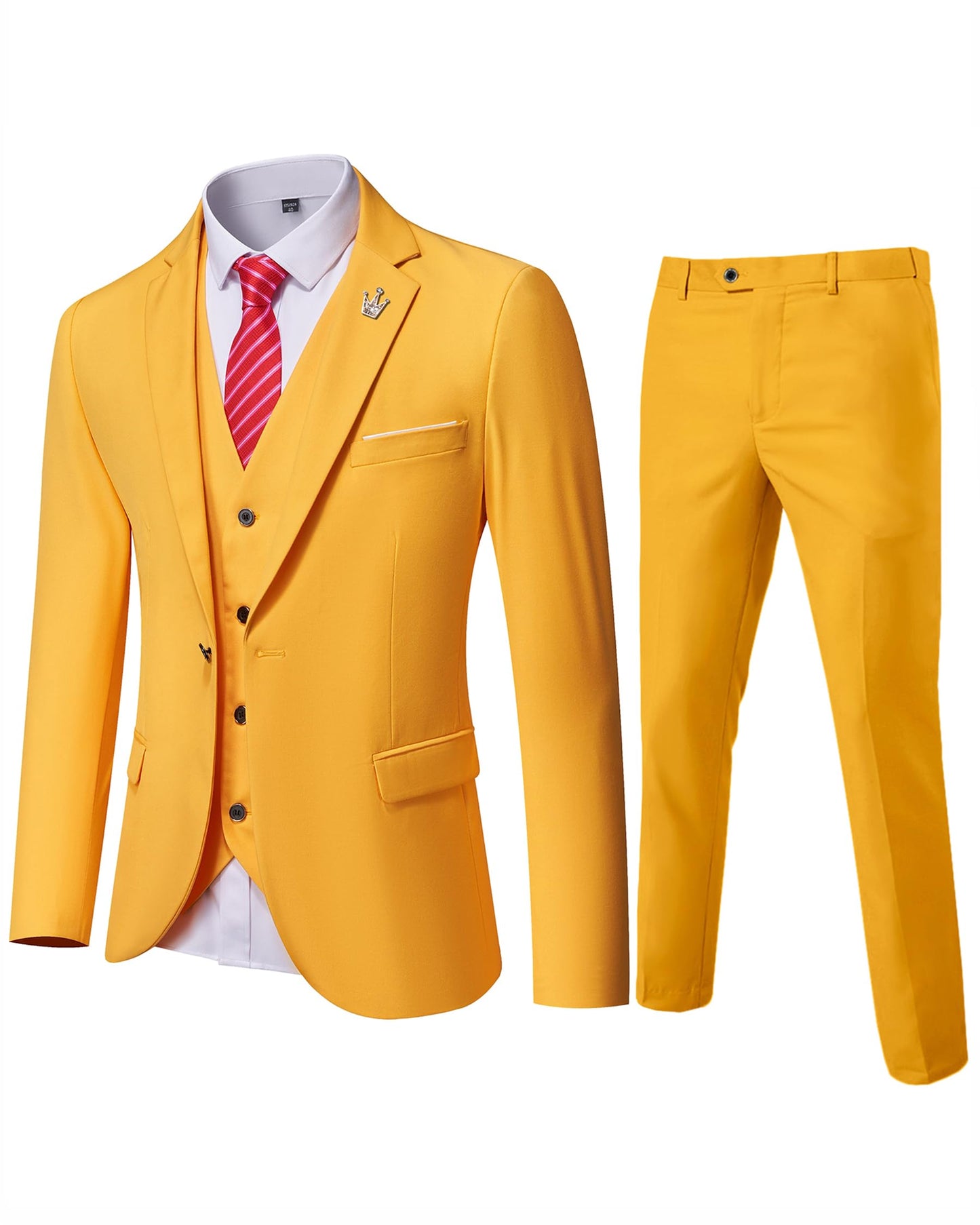 Hihawk Men's 3 Piece Suit with Stretch Fabric, Solid Slim Fit One Button Suit Blazer Set, Jacket Vest Pants with Tie.
