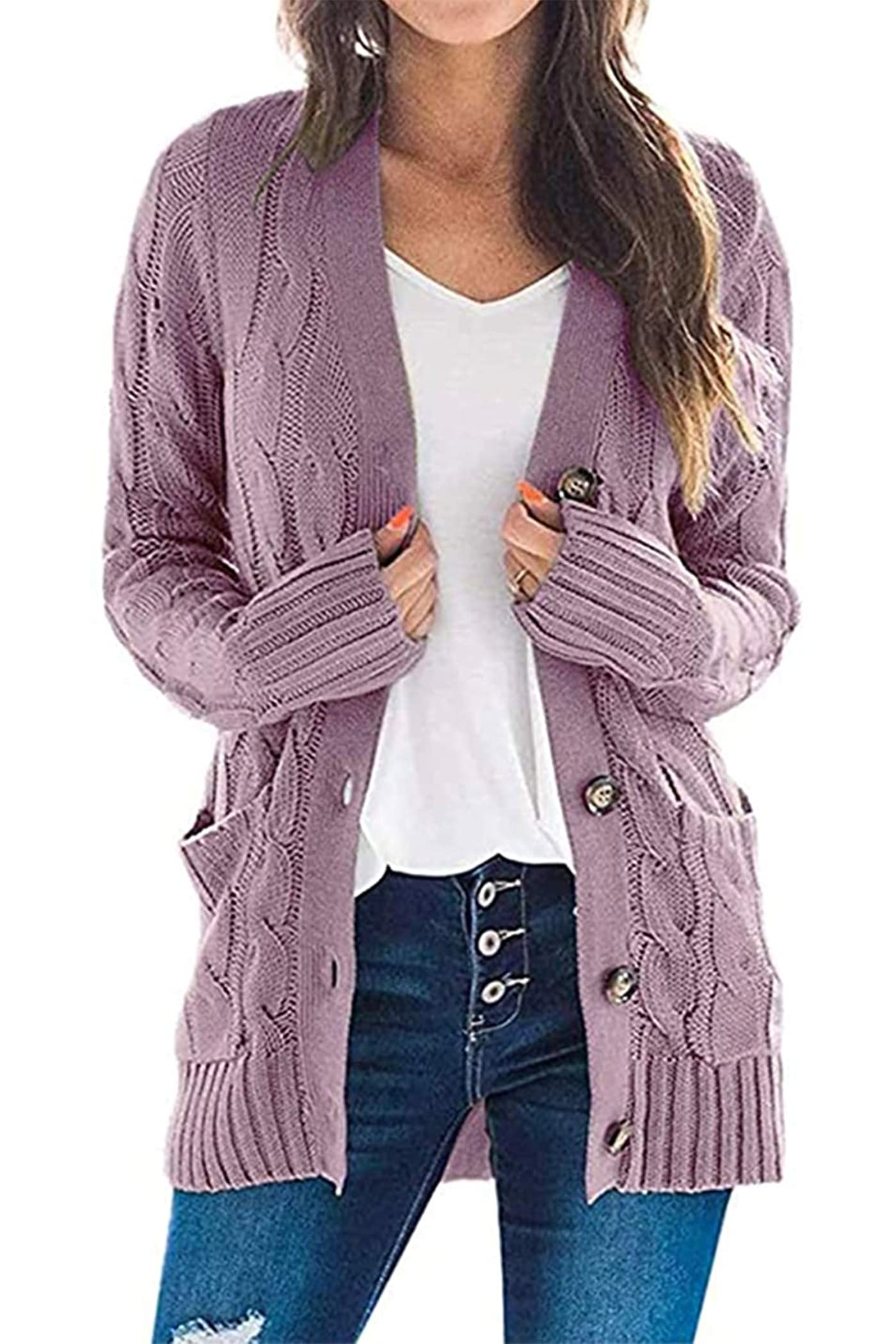 PRETTYGARDEN Women's Open Front Cardigan Sweaters Fall Fashion Button Down Cable Knit Chunky Winter Outerwear Coats