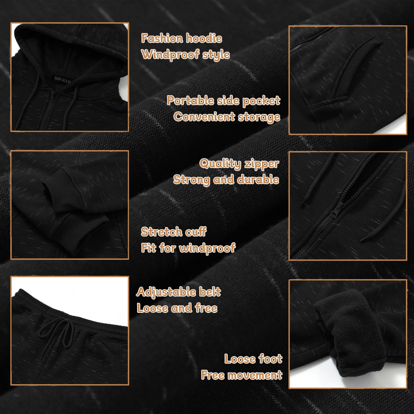 HHGKED Mens 2 Piece set Outfits Comfy Sweatsuits Athletic Jogging Tracksuit Hooded Sweatshirt and Joggers Sweatpants