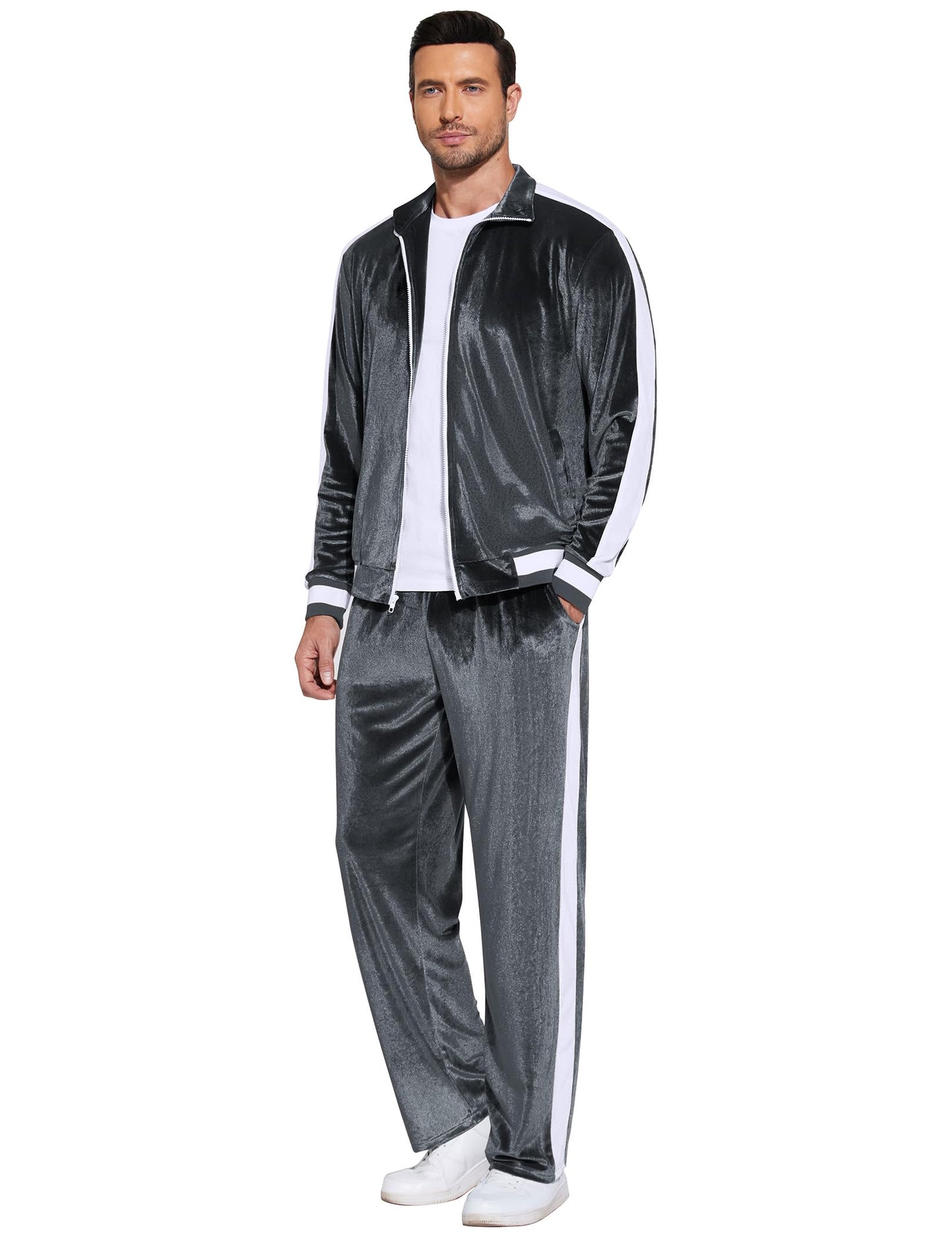 COOFANDY Mens Tracksuit 2 Piece Set Velour Velvet Sweatsuit Jogging Suits Full Zip Jacket Pants Outfits