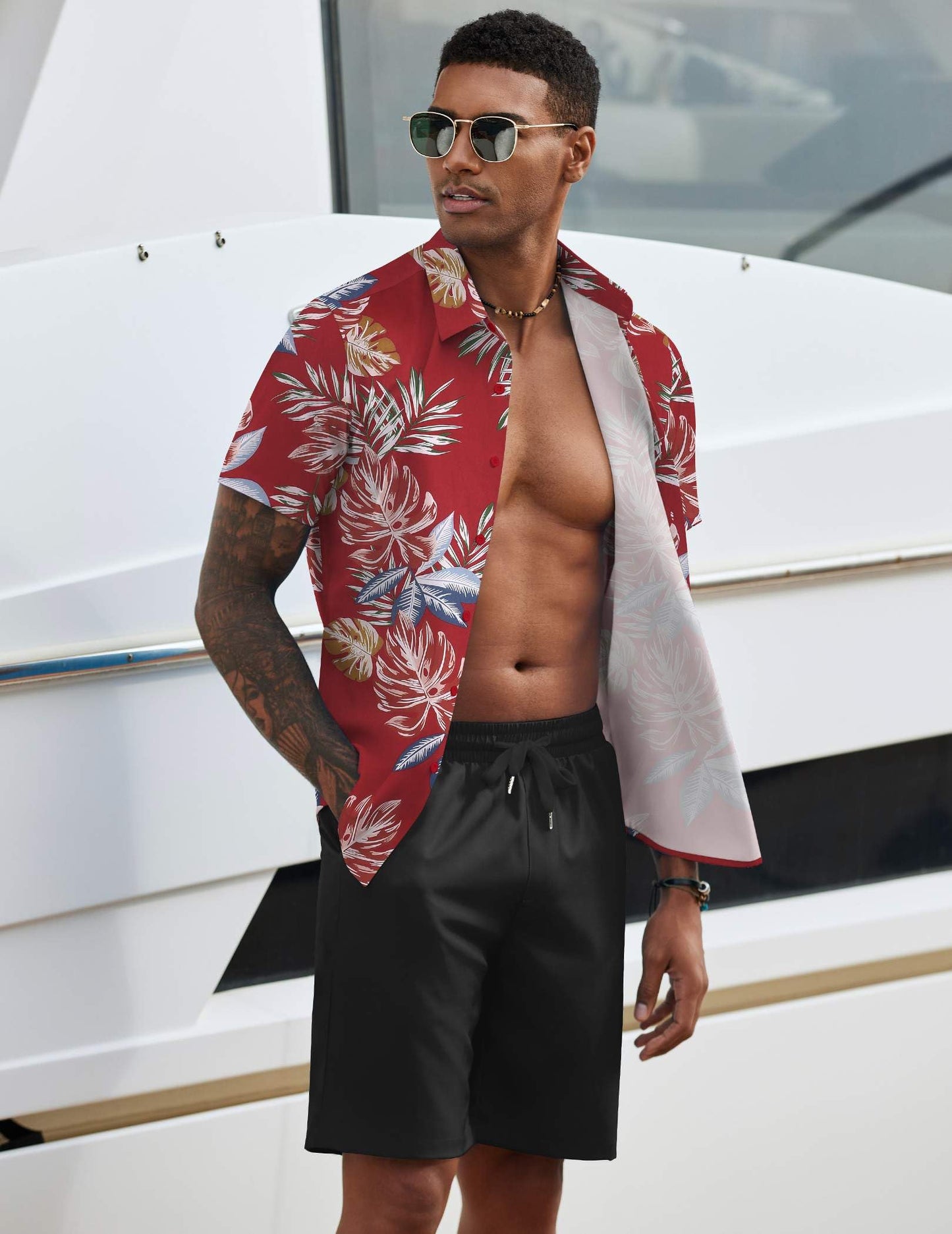 COOFANDY Men's 2 Piece Summer Beach Outfits Tropical Short Sleeve Button Down Shirts and Shorts Hawaiian Vacation Sets