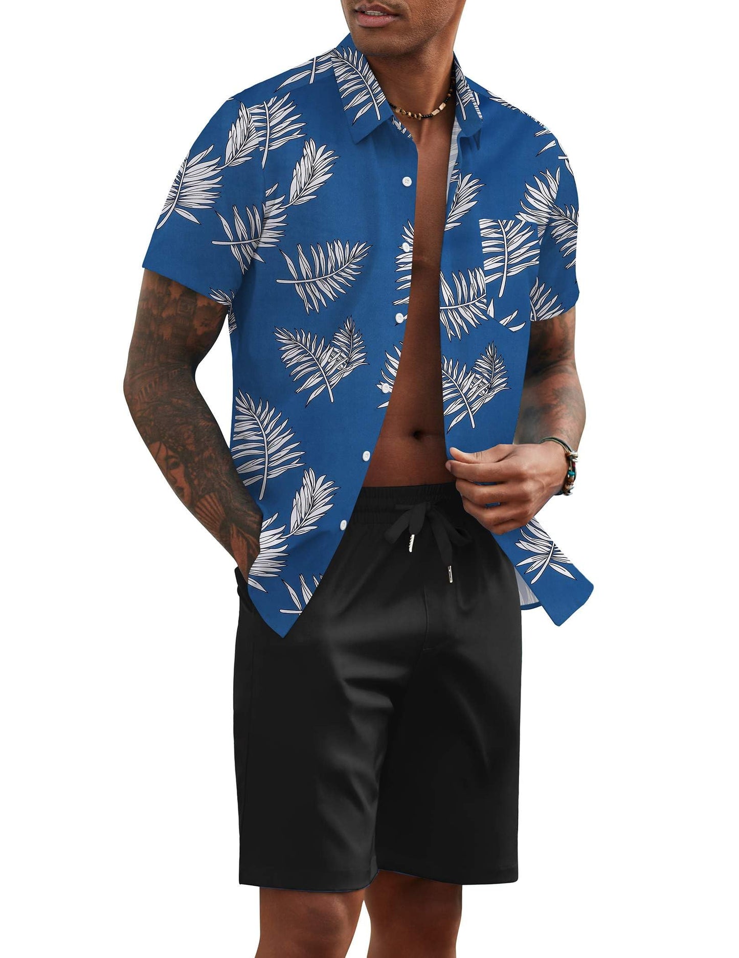 COOFANDY Men's 2 Piece Summer Beach Outfits Tropical Short Sleeve Button Down Shirts and Shorts Hawaiian Vacation Sets