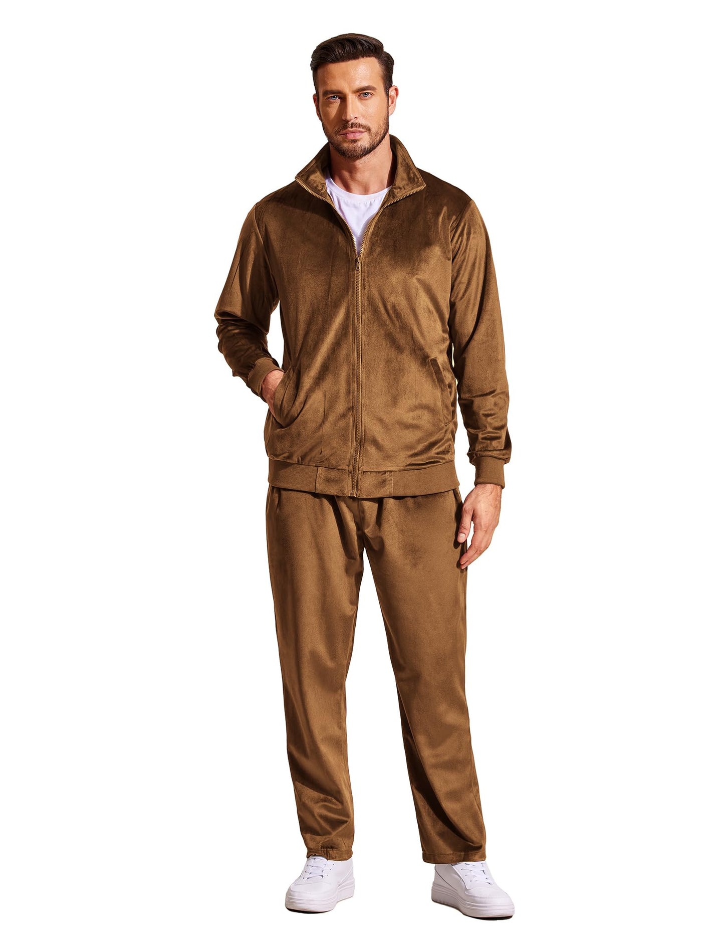 COOFANDY Mens 2 Piece Velour Tracksuit Full Zip Jackets Pants Velvet Jogging Suits Sweatsuit Set