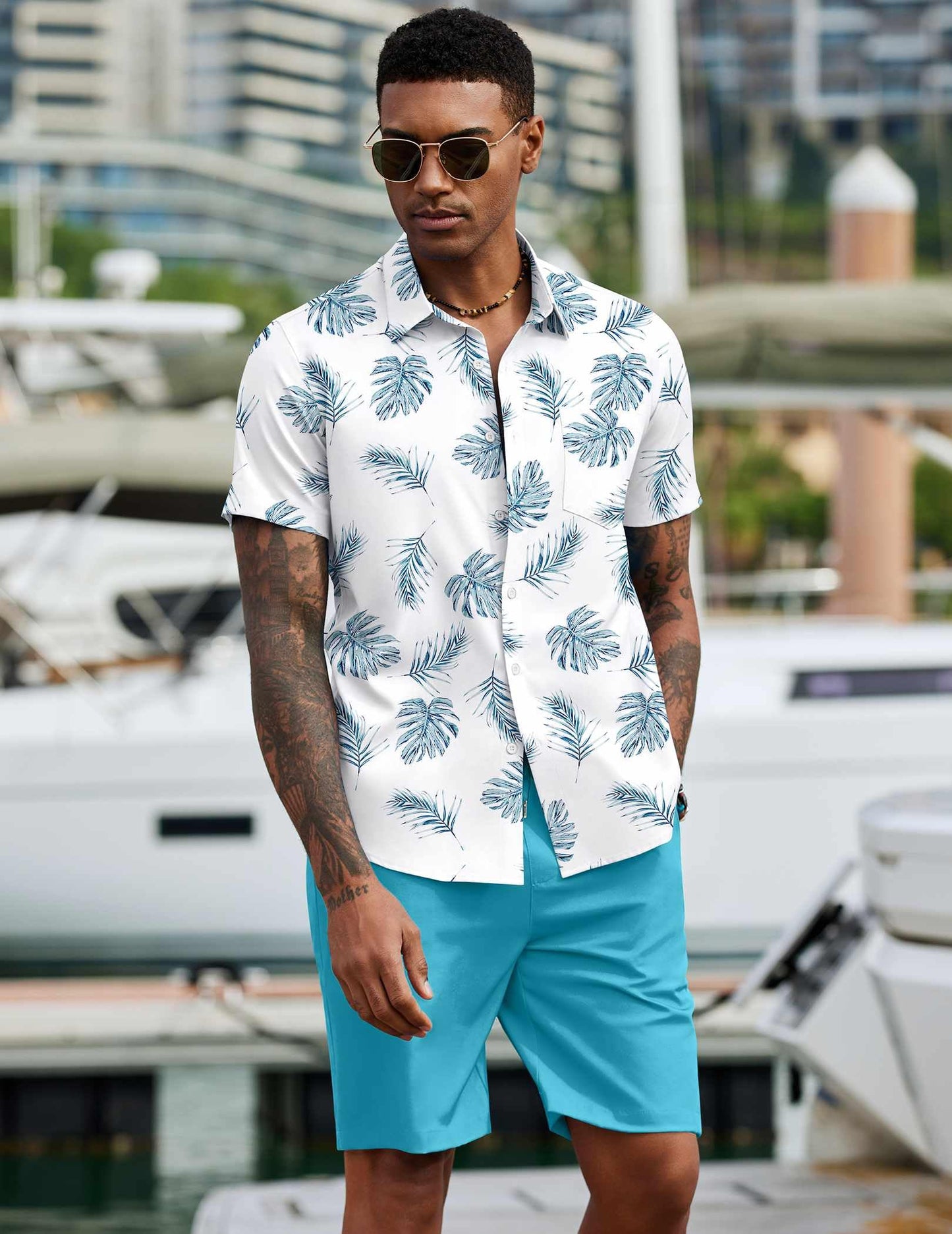 COOFANDY Men's 2 Piece Summer Beach Outfits Tropical Short Sleeve Button Down Shirts and Shorts Hawaiian Vacation Sets