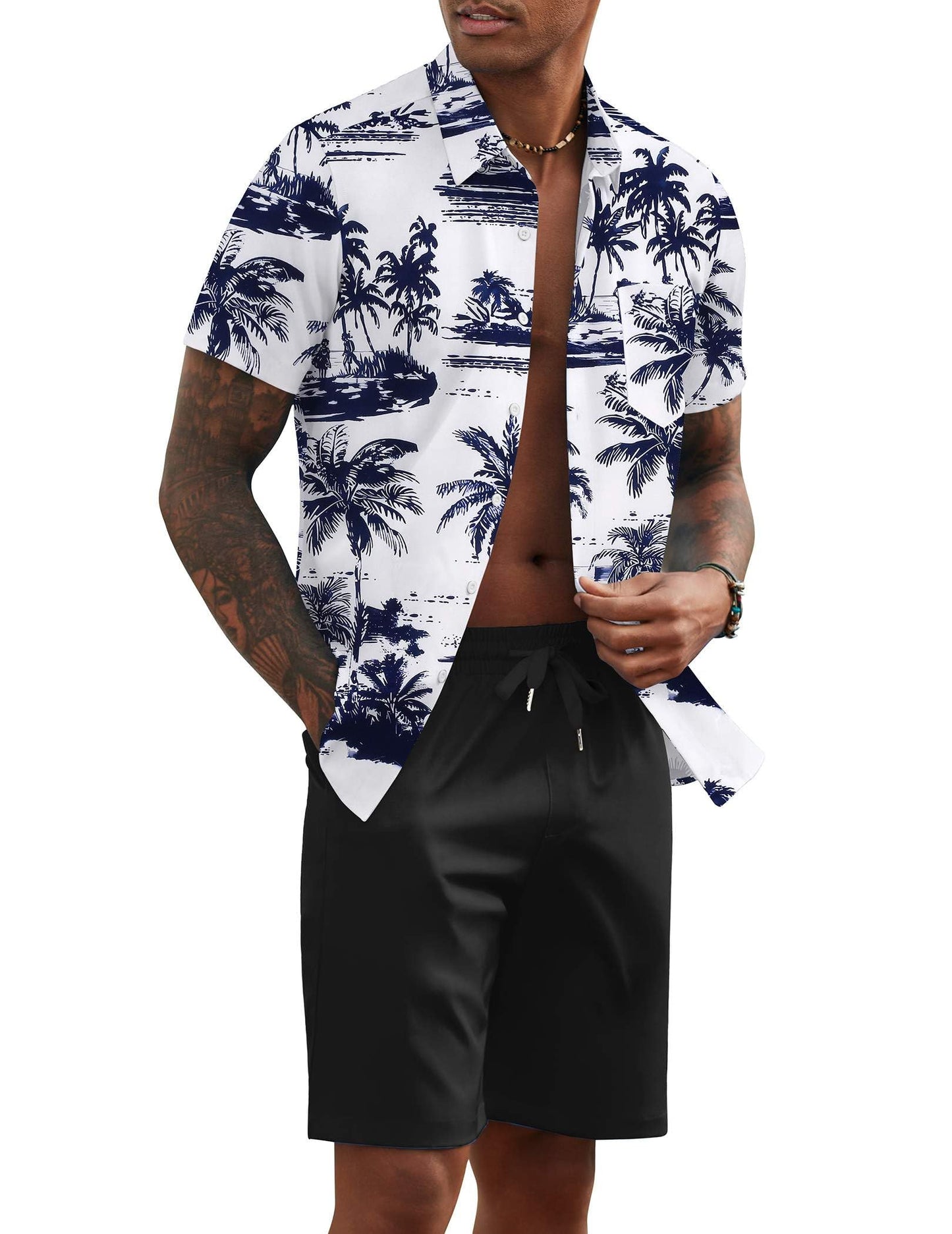 COOFANDY Men's 2 Piece Summer Beach Outfits Tropical Short Sleeve Button Down Shirts and Shorts Hawaiian Vacation Sets