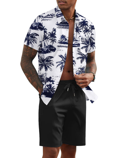 COOFANDY Men's 2 Piece Summer Beach Outfits Tropical Short Sleeve Button Down Shirts and Shorts Hawaiian Vacation Sets