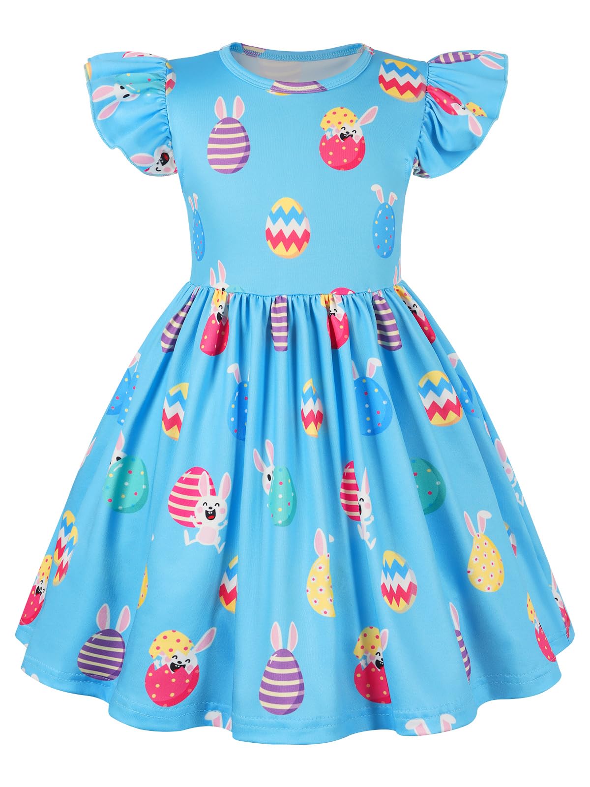 WonderBabe Easter Dresses for Girls Toddler Flutter Sleeve Easter Dress Casual Party School Dresses Clothes for Kids