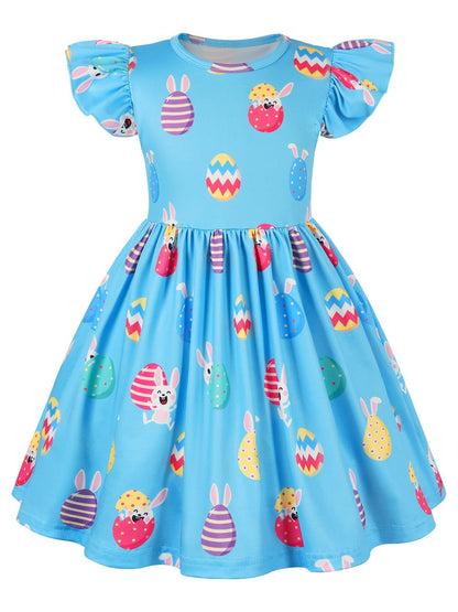WonderBabe Easter Dresses for Girls Toddler Flutter Sleeve Easter Dress Casual Party School Dresses Clothes for Kids