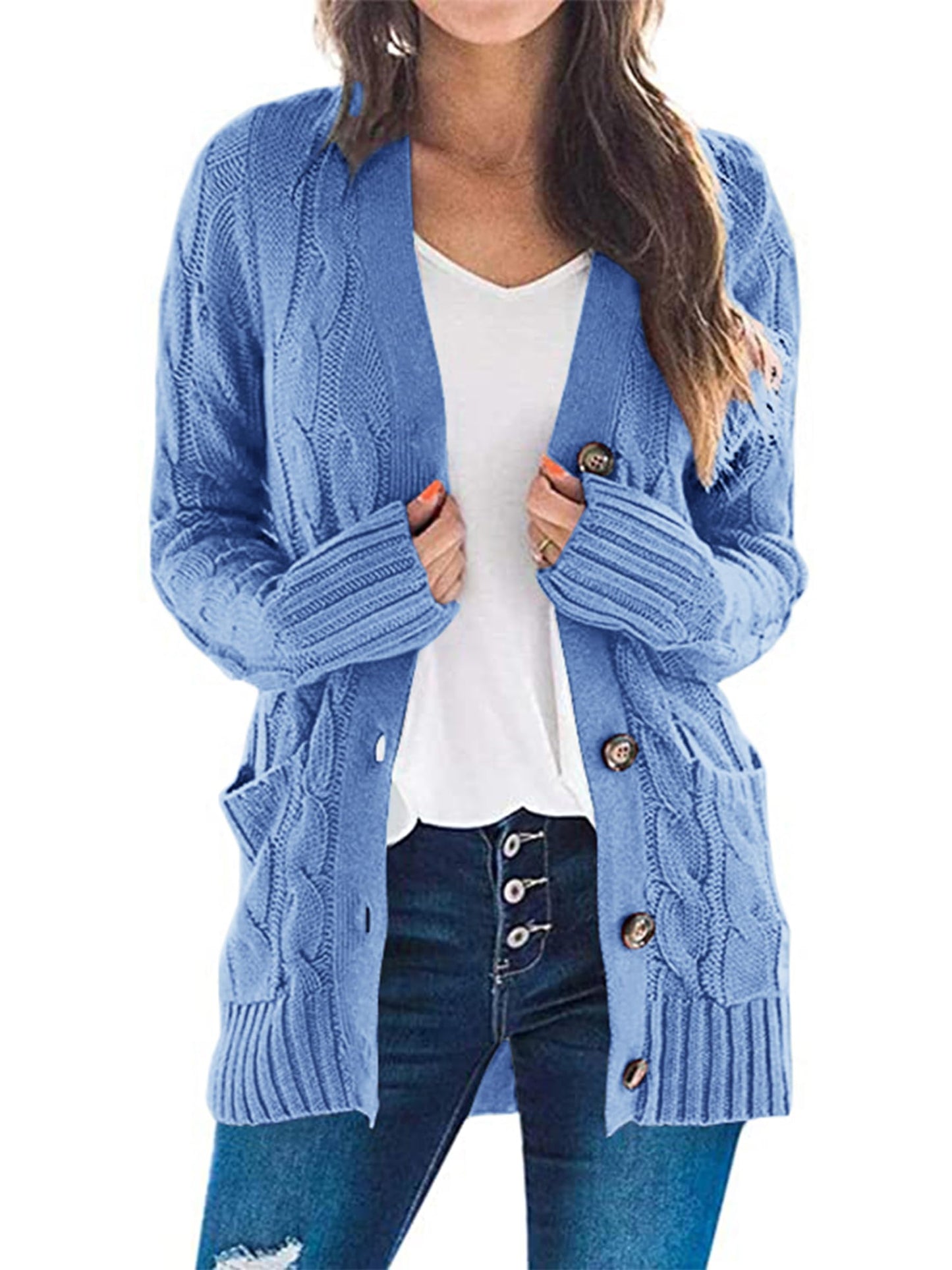 PRETTYGARDEN Women's Open Front Cardigan Sweaters Fall Fashion Button Down Cable Knit Chunky Winter Outerwear Coats