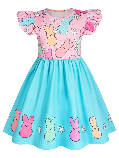 WonderBabe Easter Dresses for Girls Toddler Flutter Sleeve Easter Dress Casual Party School Dresses Clothes for Kids