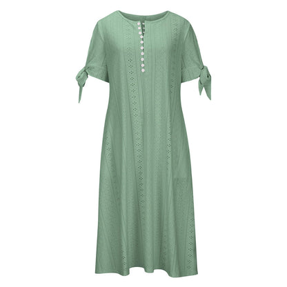 Maxi Long Dresses for Women 2025 Trendy Short Sleeve Eyelet Tshirt Dress Casual Summer Beach Vacation Sundress