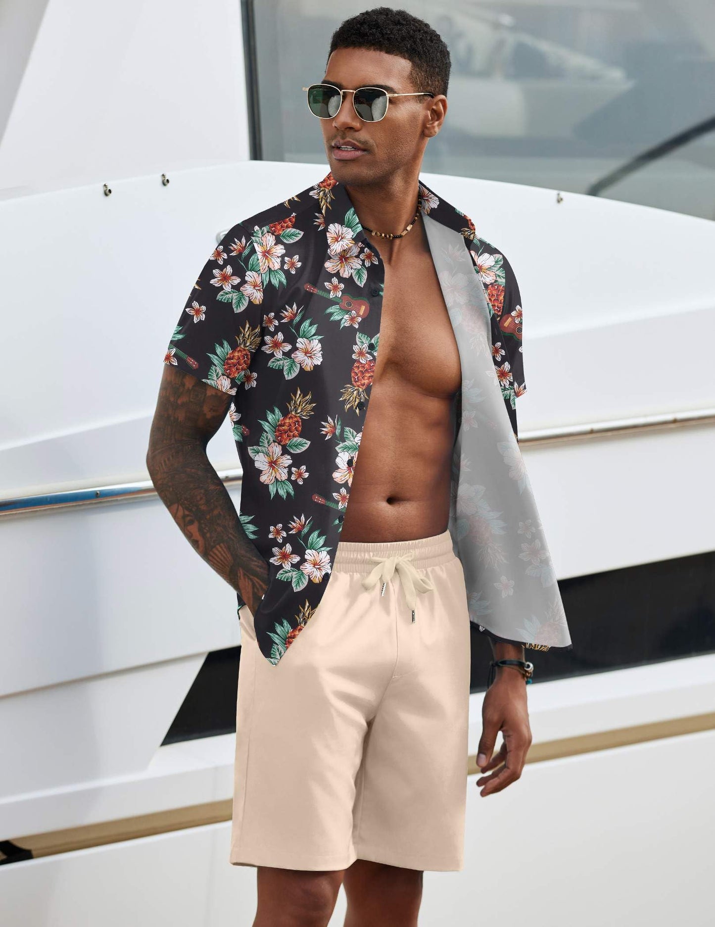 COOFANDY Men's 2 Piece Summer Beach Outfits Tropical Short Sleeve Button Down Shirts and Shorts Hawaiian Vacation Sets
