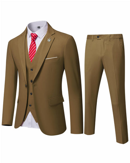 Hihawk Men's 3 Piece Suit with Stretch Fabric, Solid Slim Fit One Button Suit Blazer Set, Jacket Vest Pants with Tie.