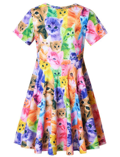 Unicorn Dresses for Girls Summer Swing Short Sleeve Casual Clothes for Kids