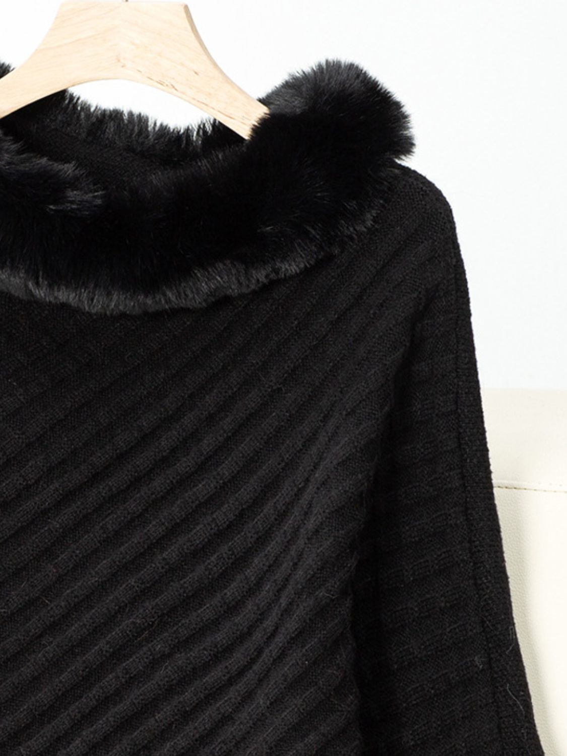 Fuzzy Trim Texture Three-Quarter Sleeve Poncho-****STILL AVAILABLE EMAIL SELLER WITH SIZE & COLOR****