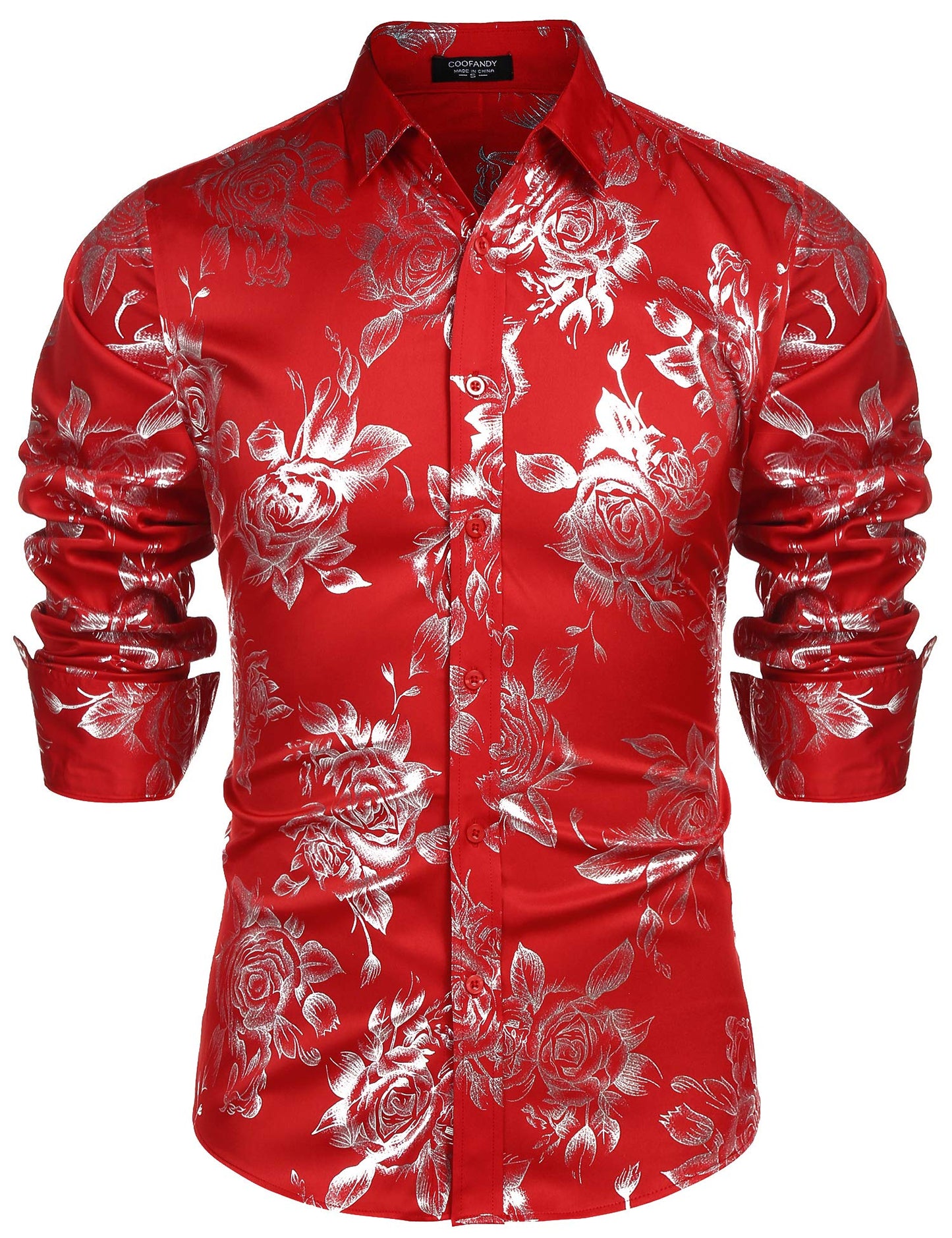 COOFANDY Men's Rose Shiny Shirt Luxury Flowered Printed Button Down Shirt