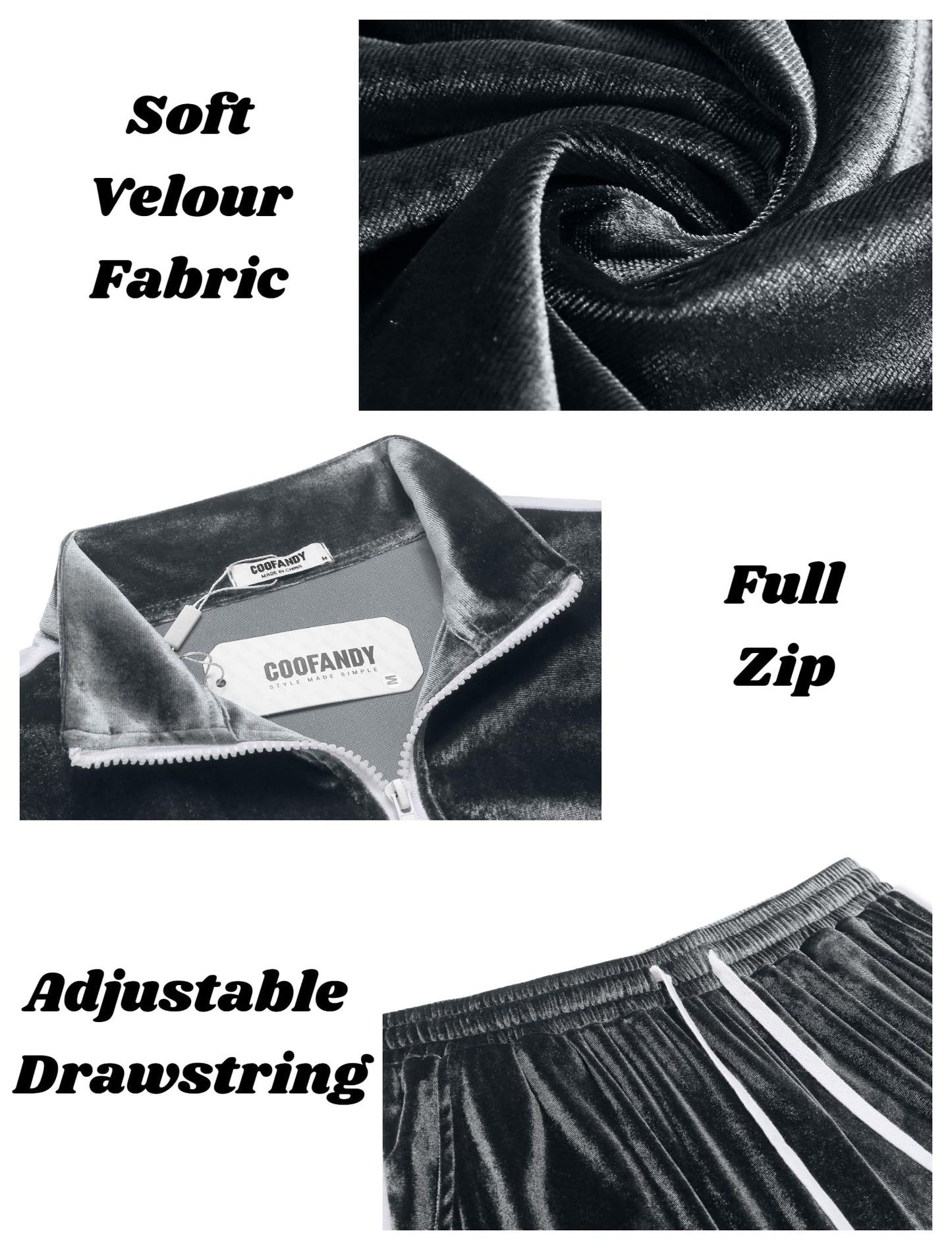 COOFANDY Mens Tracksuit 2 Piece Set Velour Velvet Sweatsuit Jogging Suits Full Zip Jacket Pants Outfits