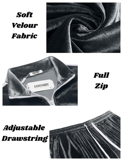 COOFANDY Mens Tracksuit 2 Piece Set Velour Velvet Sweatsuit Jogging Suits Full Zip Jacket Pants Outfits