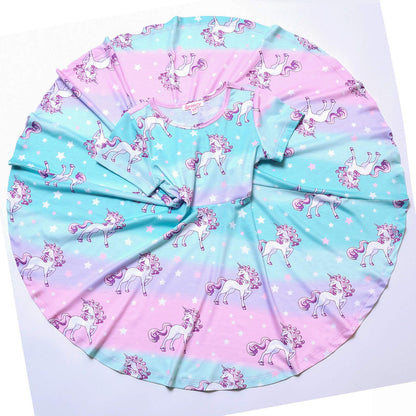Unicorn Dresses for Girls Summer Swing Short Sleeve Casual Clothes for Kids