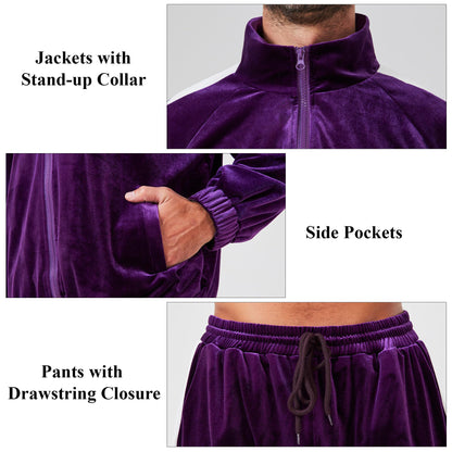 Mens Tracksuit 2 Piece Velour Sweatsuit for Men Casual Full Zip Jogging Suit Jacket Pants Set