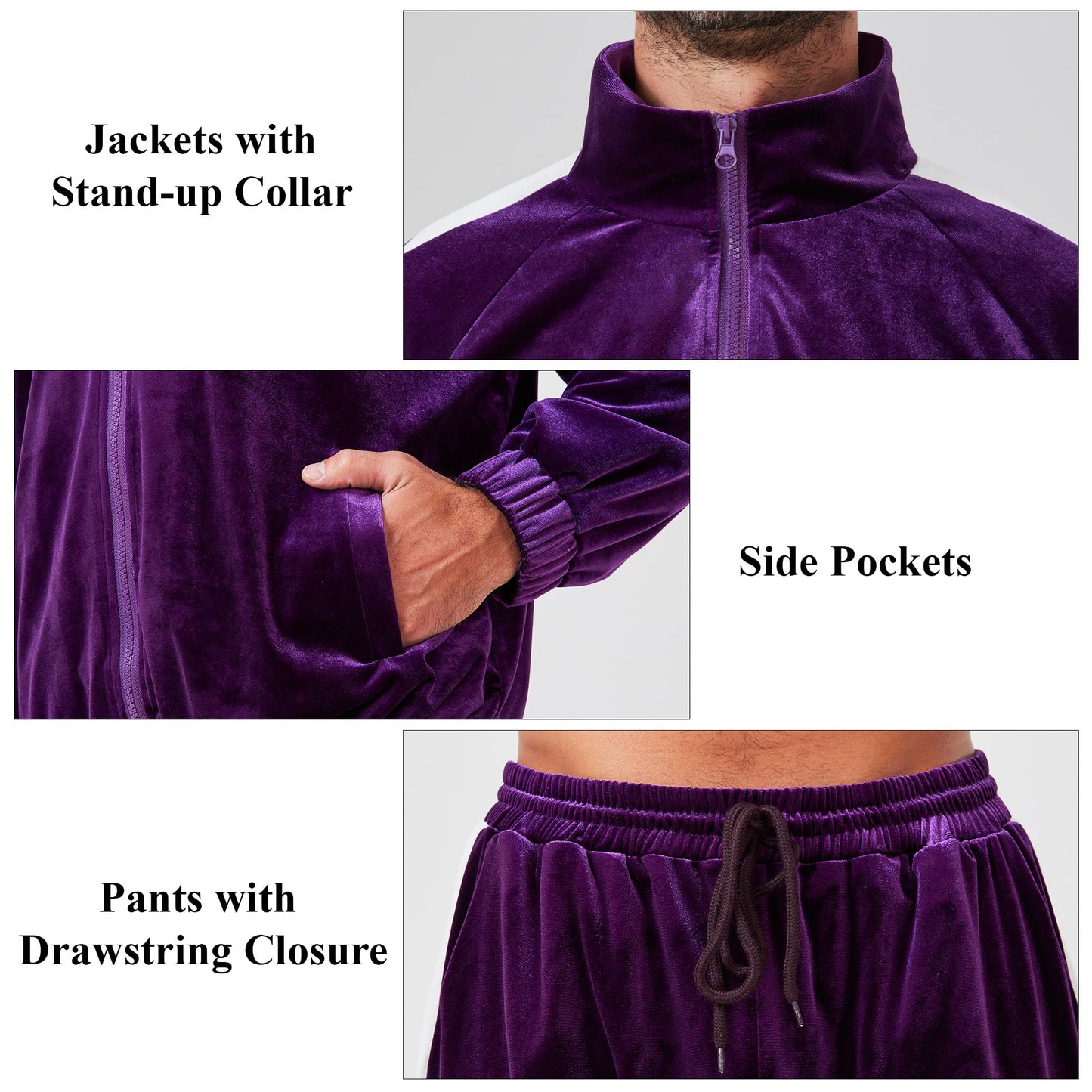 Mens Tracksuit 2 Piece Velour Sweatsuit for Men Casual Full Zip Jogging Suit Jacket Pants Set