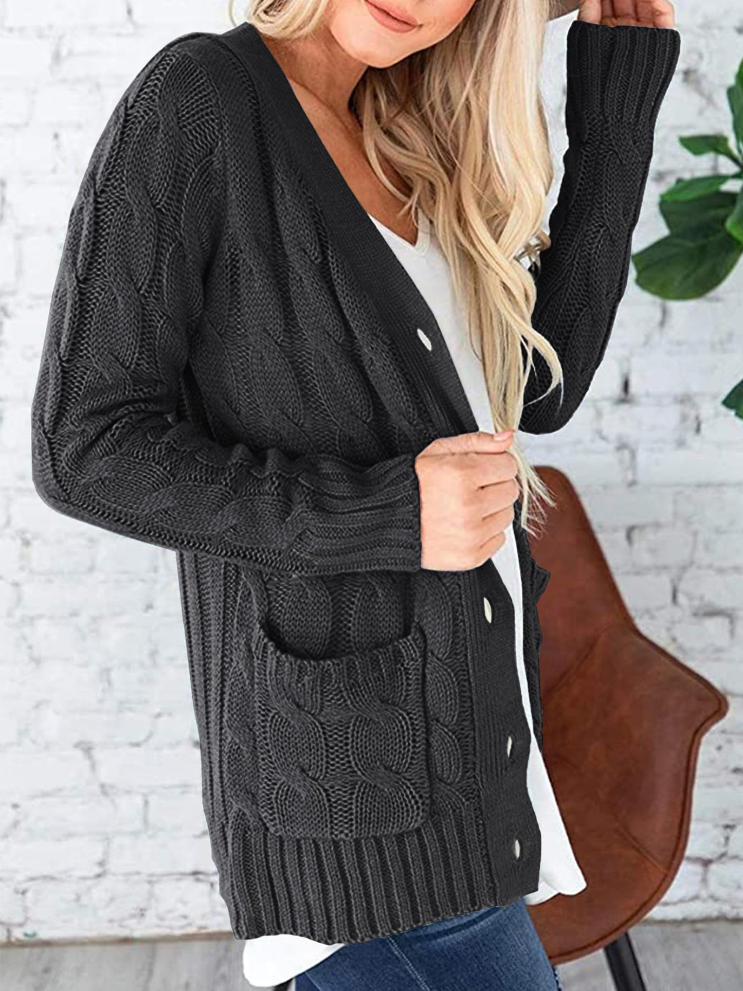 PRETTYGARDEN Women's Open Front Cardigan Sweaters Fall Fashion Button Down Cable Knit Chunky Winter Outerwear Coats