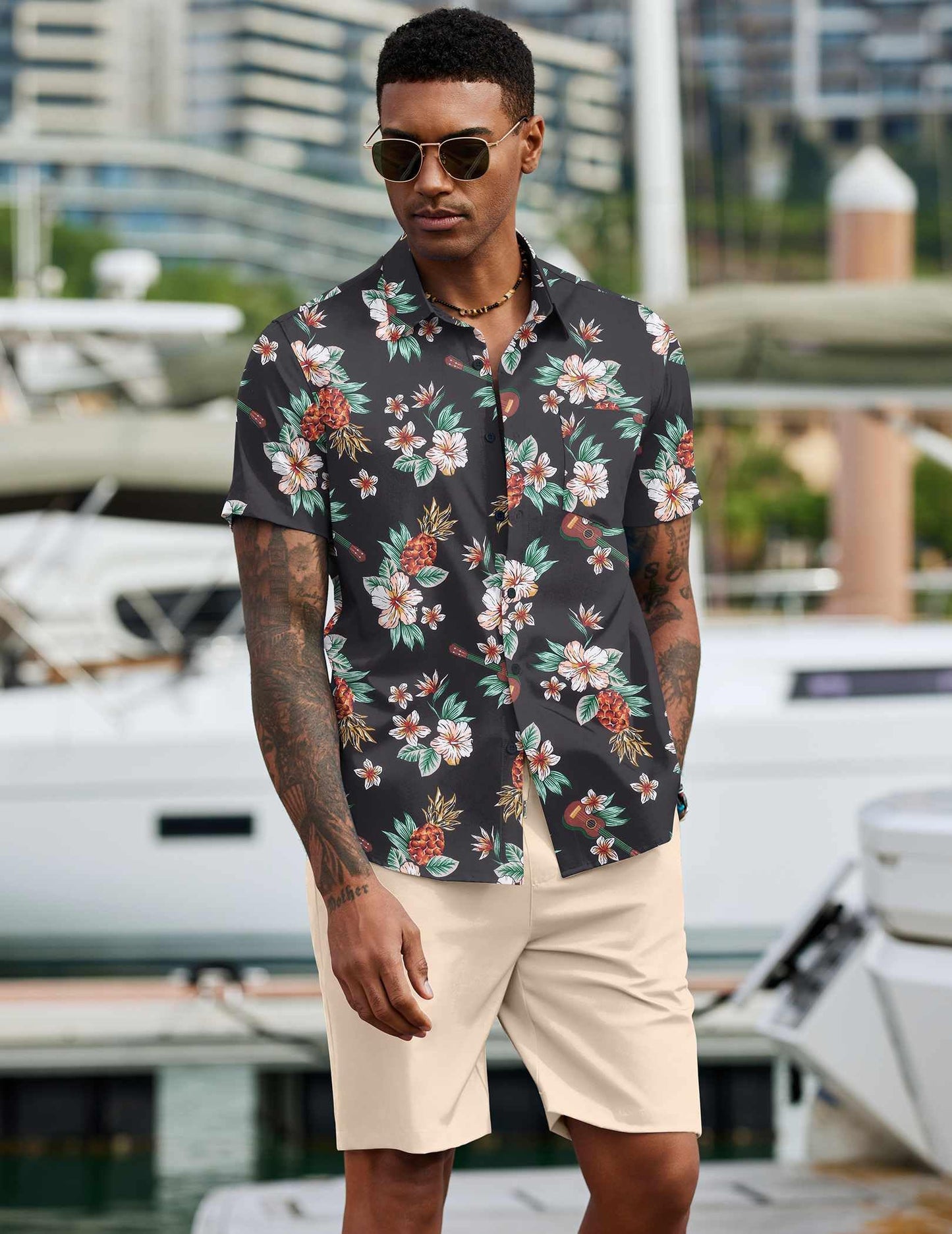 COOFANDY Men's 2 Piece Summer Beach Outfits Tropical Short Sleeve Button Down Shirts and Shorts Hawaiian Vacation Sets