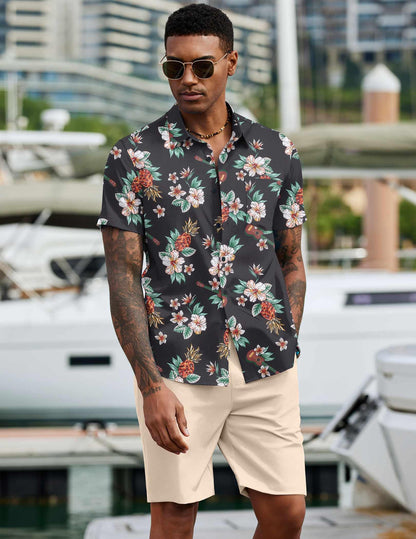 COOFANDY Men's 2 Piece Summer Beach Outfits Tropical Short Sleeve Button Down Shirts and Shorts Hawaiian Vacation Sets
