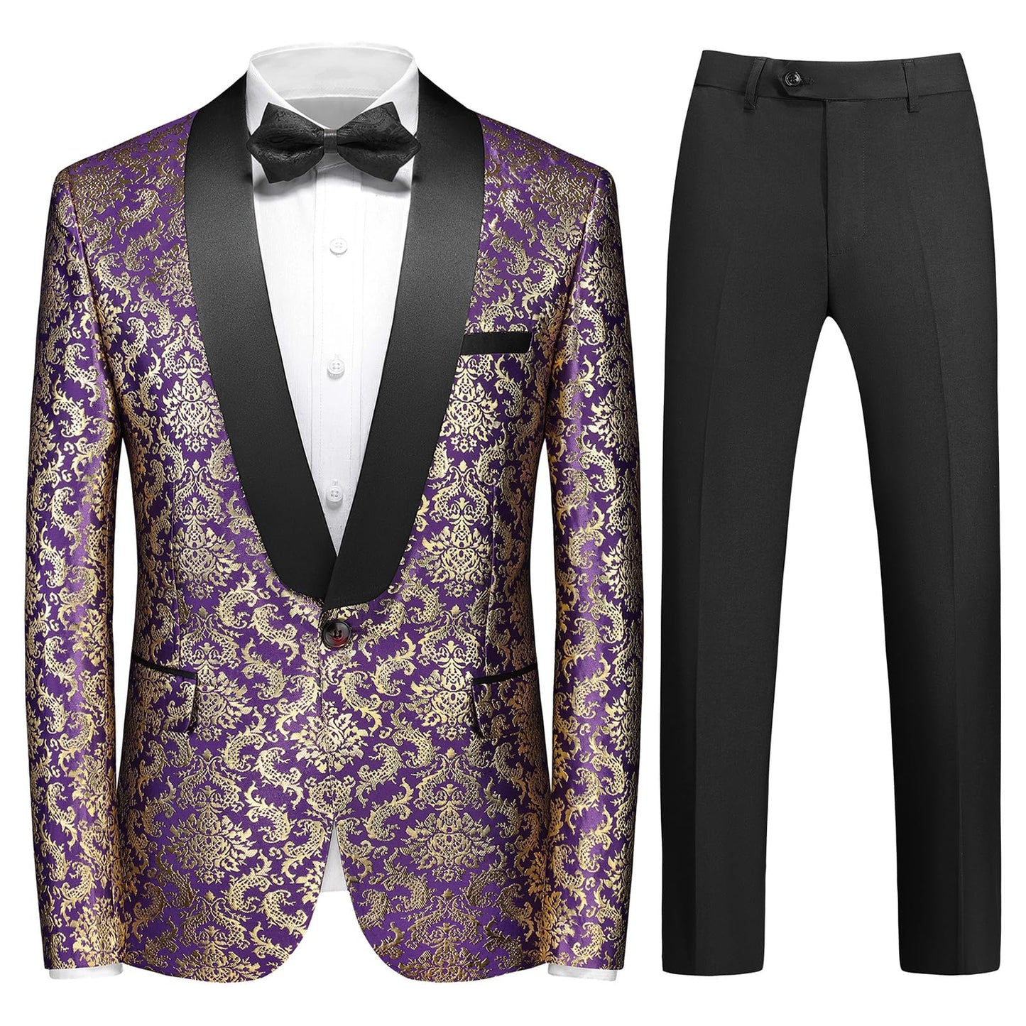 Rogers & Morris Floral Tuxedo Suit Set for Men Regular 2 Piece Jacket and Black Pants
