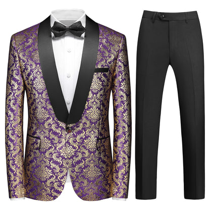 Rogers & Morris Floral Tuxedo Suit Set for Men Regular 2 Piece Jacket and Black Pants