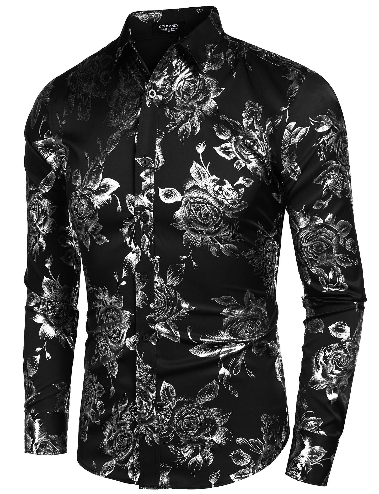 COOFANDY Men's Rose Shiny Shirt Luxury Flowered Printed Button Down Shirt