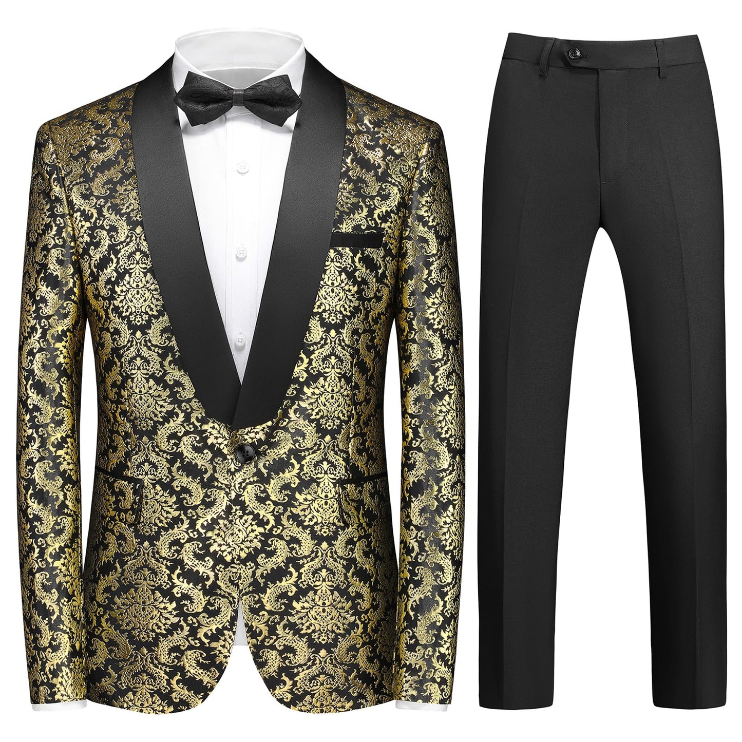 Rogers & Morris Floral Tuxedo Suit Set for Men Regular 2 Piece Jacket and Black Pants