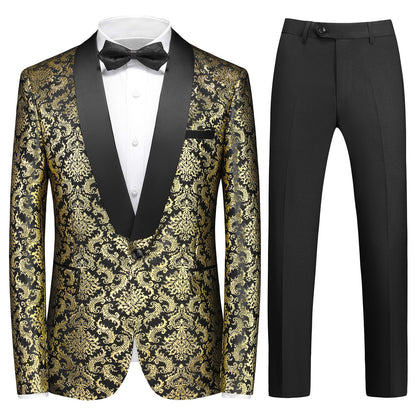 Rogers & Morris Floral Tuxedo Suit Set for Men Regular 2 Piece Jacket and Black Pants