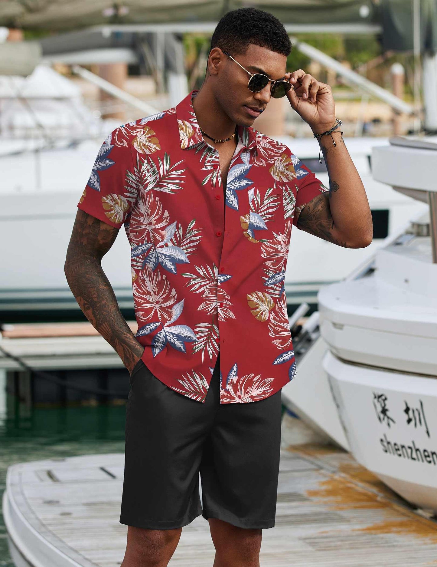 COOFANDY Men's 2 Piece Summer Beach Outfits Tropical Short Sleeve Button Down Shirts and Shorts Hawaiian Vacation Sets