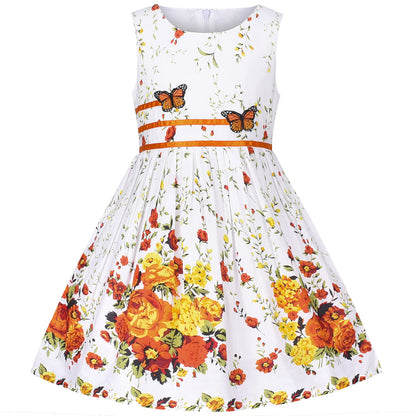 Sunny Fashion Girls Dress Rose Flower Double Bow Tie Party Sundress
