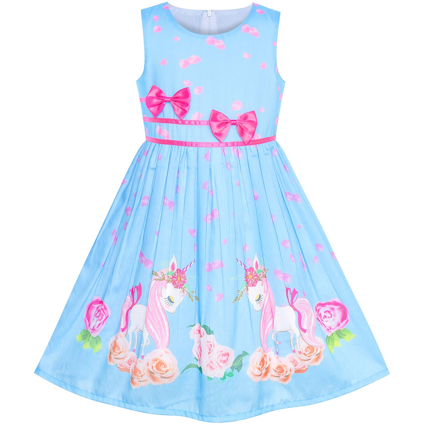 Sunny Fashion Girls Dress Rose Flower Double Bow Tie Party Sundress