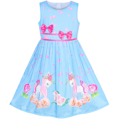 Sunny Fashion Girls Dress Rose Flower Double Bow Tie Party Sundress