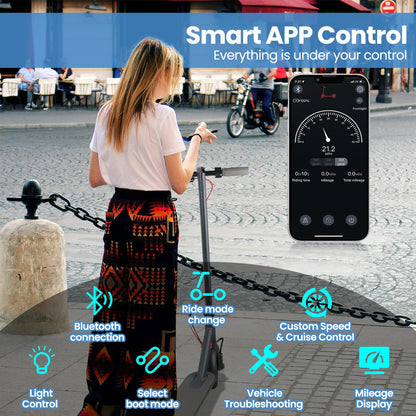 Electric Scooter, 500W Motor, Up to 17-20MPH &19-21 Miles, Commuter Escooter, Foldable E-Scooter for Adults with APP and Dual Braking System Escooter