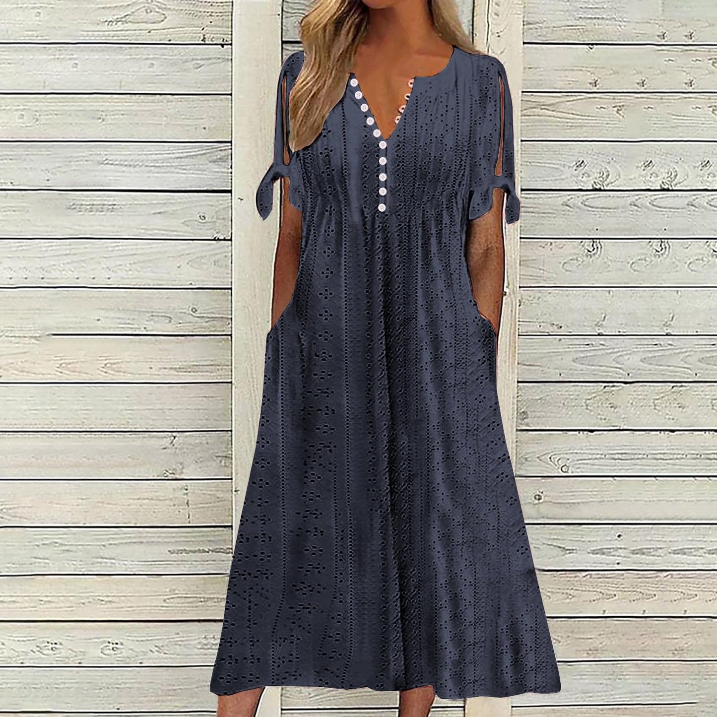Maxi Long Dresses for Women 2025 Trendy Short Sleeve Eyelet Tshirt Dress Casual Summer Beach Vacation Sundress