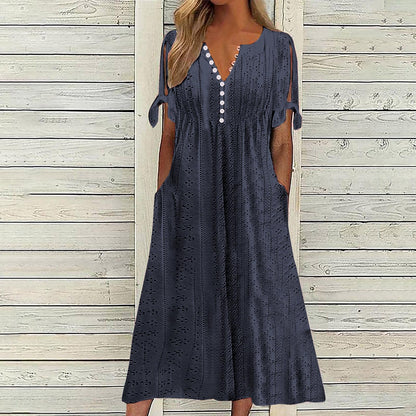 Maxi Long Dresses for Women 2025 Trendy Short Sleeve Eyelet Tshirt Dress Casual Summer Beach Vacation Sundress