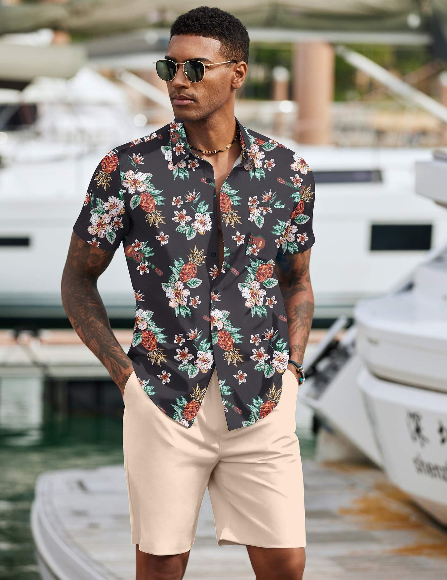 COOFANDY Men's 2 Piece Summer Beach Outfits Tropical Short Sleeve Button Down Shirts and Shorts Hawaiian Vacation Sets